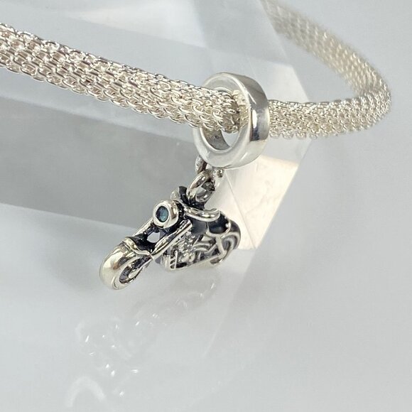 Silver with Black Enamel Motorcycle Dangle Charm - Picture 6 of 9